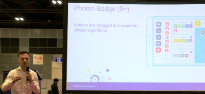 Photon founder Marcin Franc showing off their unique multi-difficulty programming interfaces